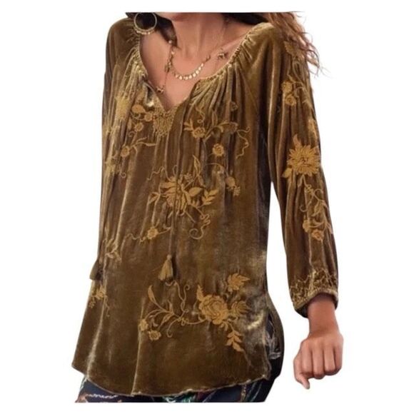 Johnny Was Velvet Tunic Peasant Blouse Large - Picture 3 of 14